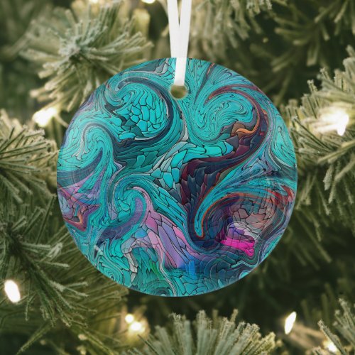 Colorful Abstract Mosaic Mermaid or Dragon Scales Glass Ornament