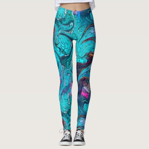 Colorful Abstract Mosaic Mermaid or Dragon Scales  Leggings