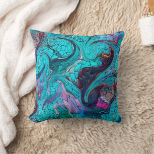 Colorful Abstract Mosaic Mermaid or Dragon Scales Throw Pillow