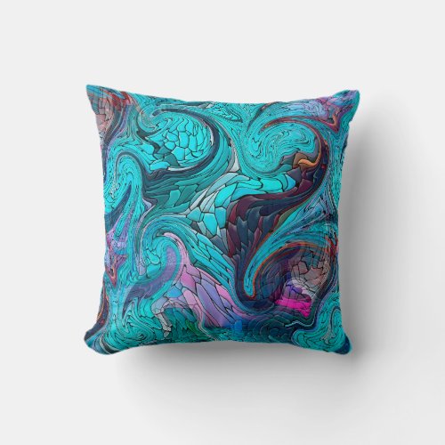 Colorful Abstract Mosaic Mermaid or Dragon Scales  Throw Pillow