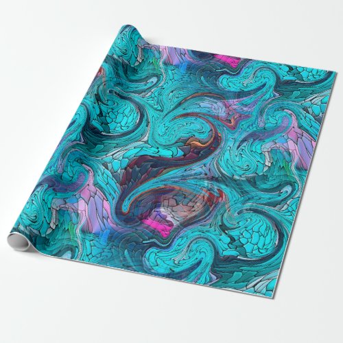 Colorful Abstract Mosaic Mermaid or Dragon Scales Wrapping Paper