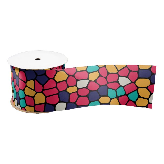 Colorful Abstract Mosaic Pattern Satin Ribbon (Spool)