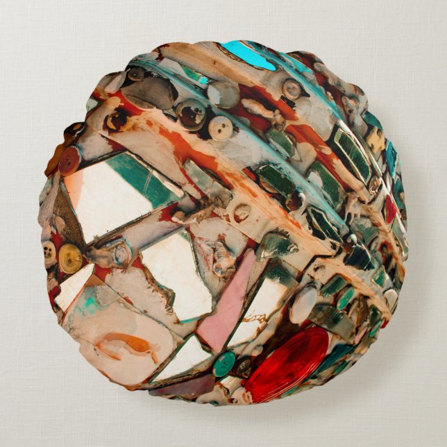 Colorful Abstract Mosaic Round Pillow (Front)