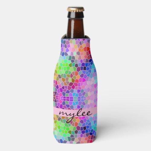 colorful abstract mosaic stained glass pink bl bottle cooler