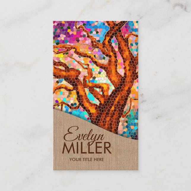 Colorful Abstract Mosaic Tree Business Card (Front)