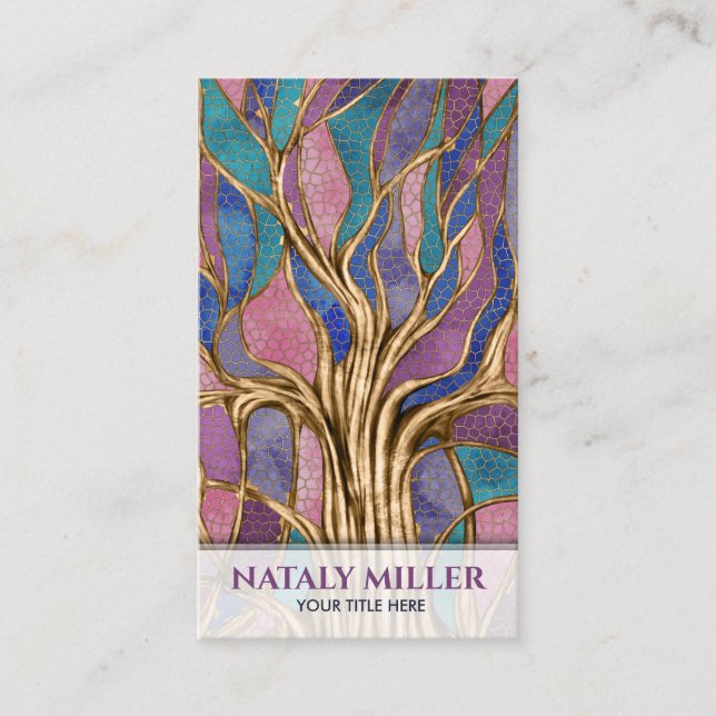 Colorful Abstract Mosaic Tree Business Card (Front)
