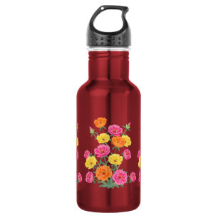 Colorful Abstract Moss Rose Flower Botanical Art Stainless Steel Water Bottle