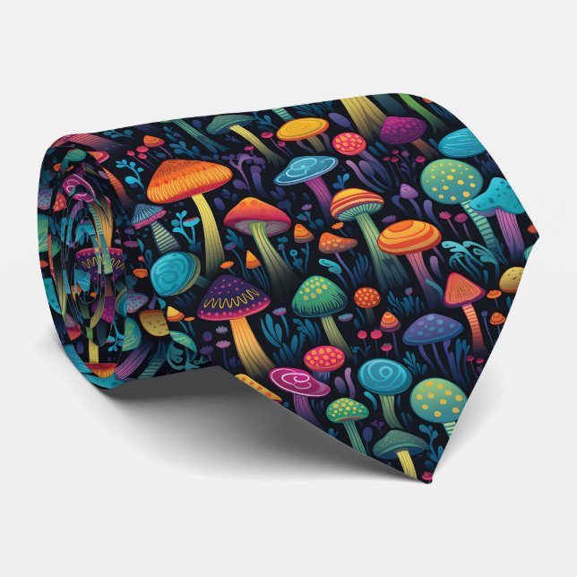 Colorful Abstract Mushrooms  Neck Tie (Rolled)