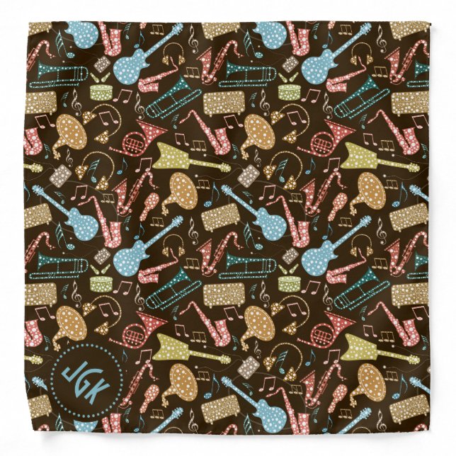 Colorful Abstract Music Instruments Pattern Bandana (Front)
