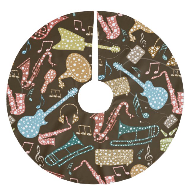 Colorful Abstract Music Instruments Pattern Brushed Polyester Tree Skirt (Front)