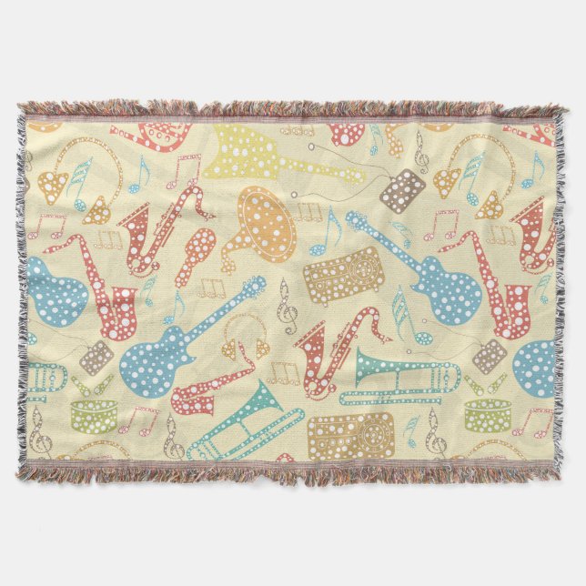 Colorful Abstract Music Instruments Pattern Throw Blanket (Front)