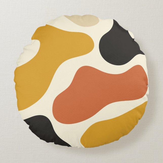 colorful Abstract mustard Black And White  Round Pillow (Front)
