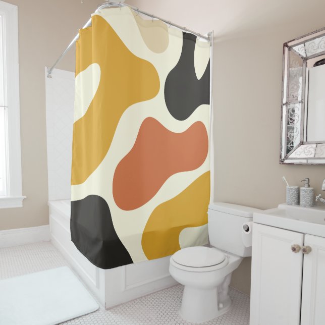 colorful Abstract mustard Black And White Shower Curtain (In Situ)