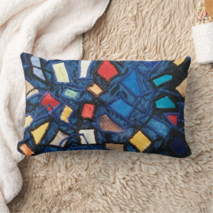 Colorful Abstract Navy Blue Stained Glass Aspect Lumbar Pillow