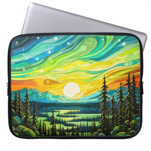 Colorful Abstract Northern Lights Illustration Laptop Sleeve