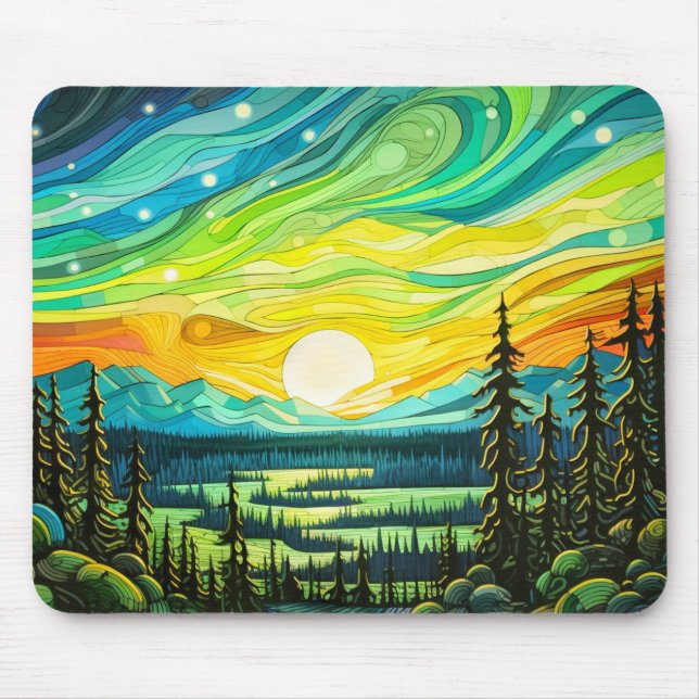 Colorful Abstract Northern Lights Illustration Mouse Pad (Front)
