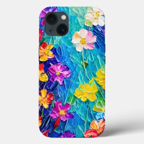 Colorful Abstract Oil Painting of Spring Flowers iPhone 13 Case