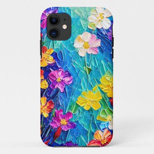 Colorful Abstract Oil Painting of Spring Flowers iPhone 11 Case