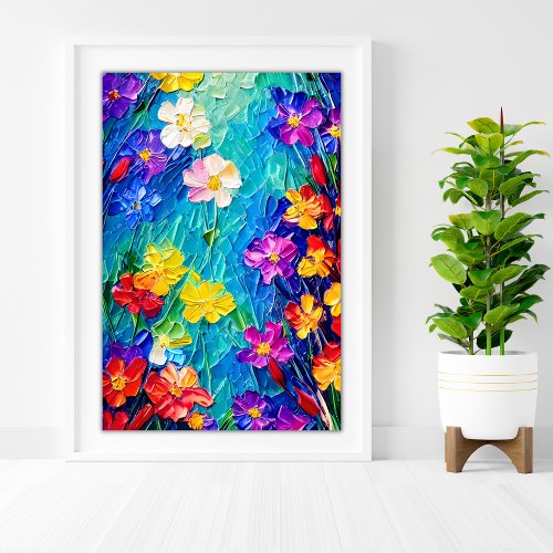 Colorful Abstract Oil Painting of Spring Flowers Poster