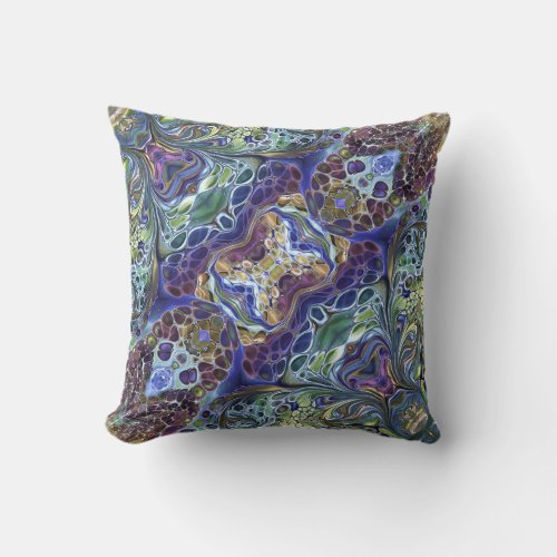 Colorful abstract Olive blue purple burgundy gold Throw Pillow
