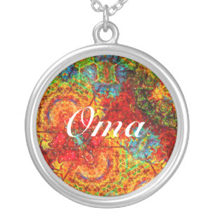 Colorful Abstract Oma Silver Plated Necklace