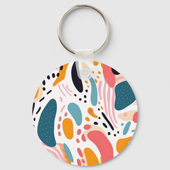 Colorful Abstract Organic Shapes Boho Pattern Keychain (Front)
