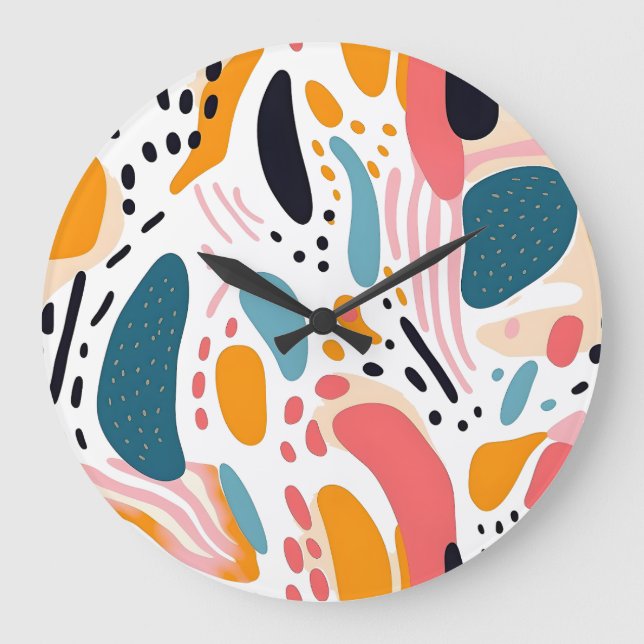 Colorful Abstract Organic Shapes Boho Pattern Large Clock (Front)