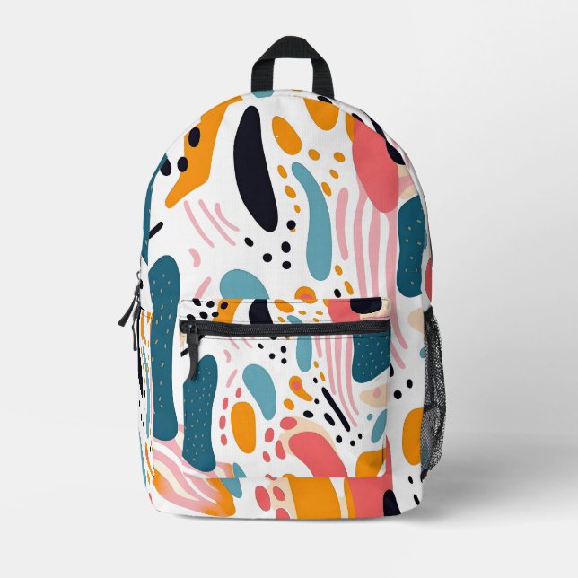 Colorful Abstract Organic Shapes Boho Pattern Printed Backpack (Front)