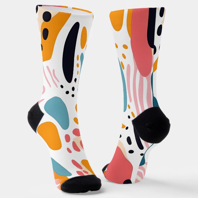 Colorful Abstract Organic Shapes Boho Pattern Socks (Angled)