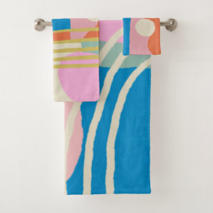 Colorful Abstract Organic Shapes Lines Boho Style Bath Towel Set