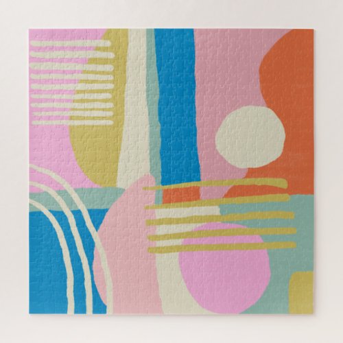 Colorful Abstract Organic Shapes Lines Boho Style Jigsaw Puzzle