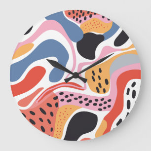 Colorful Abstract Organic Shapes Modern Pattern Large Clock