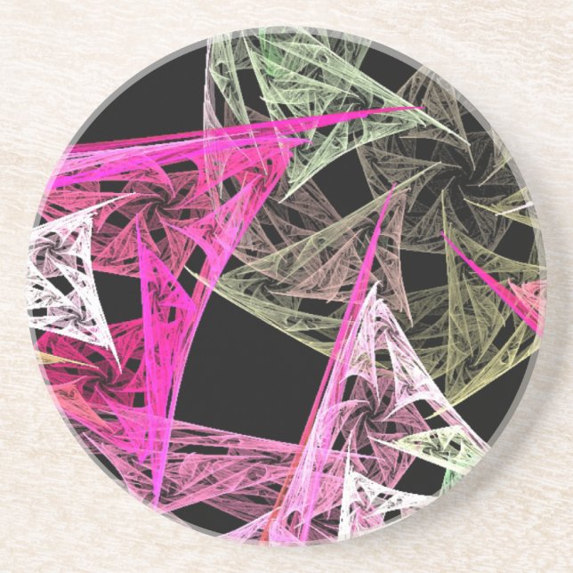 Colorful Abstract Origami Sandstone Coaster (Front)