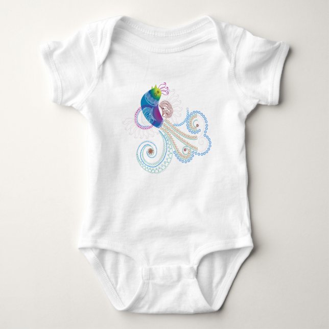Colorful Abstract Ornate Bird Baby Bodysuit (Front)