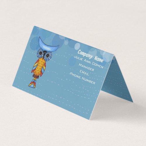 Colorful Abstract Owl Big Blue Eyes Circles Business Card