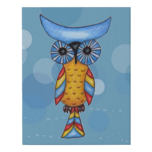 Colorful Abstract Owl Pointy Head Big Eyes Circles Faux Canvas Print