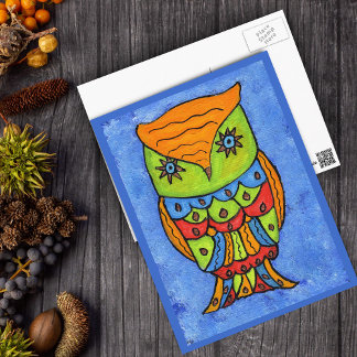 Colorful Abstract Owl Postcard