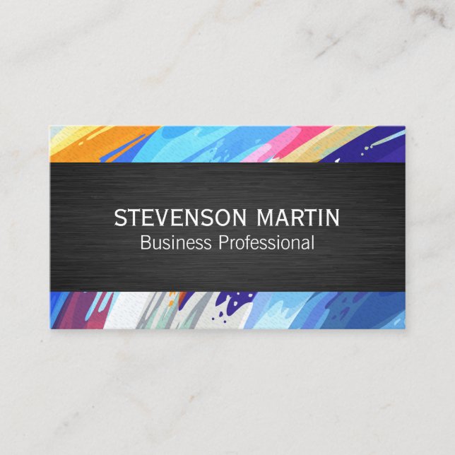 Colorful Abstract Paint Brush Art Business Card (Front)