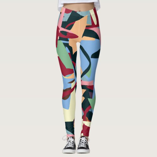 Colorful Abstract Paint Color Blocks Lines Leggings