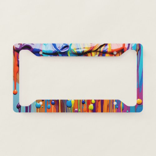 Colorful Abstract Paint Drips 16 License Plate Frame