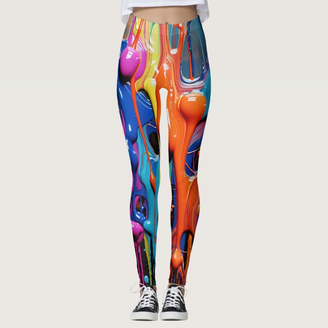 Colorful Abstract Paint Drips (17) Leggings (Front)