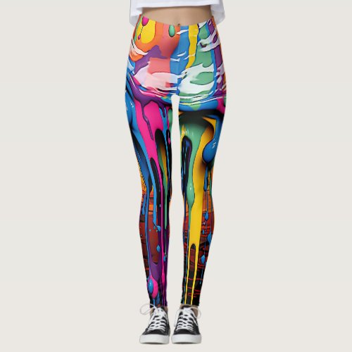 Colorful Abstract Paint Drips 19 Leggings