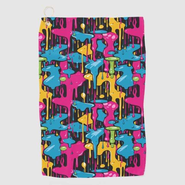 Colorful Abstract Paint Drips (1) Golf Towel (Front)