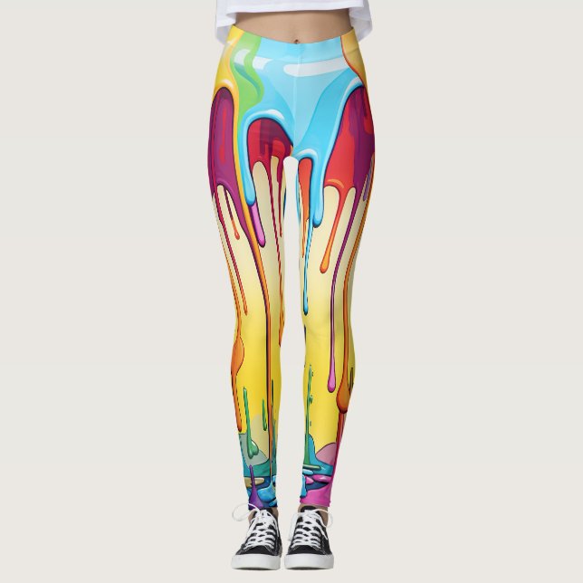 Colorful Abstract Paint Drips (29) Leggings (Front)