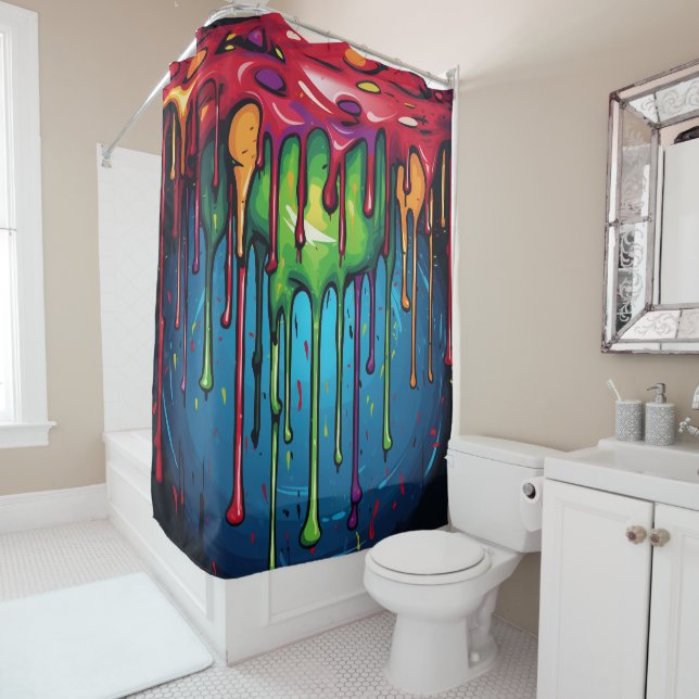 Colorful Abstract Paint Drips (6) Shower Curtain (In Situ)