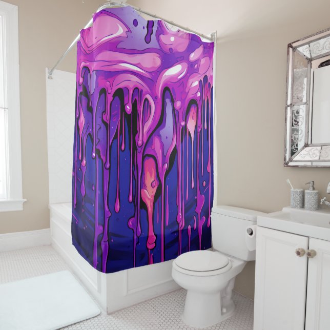 Colorful Abstract Paint Drips (8) Shower Curtain (In Situ)