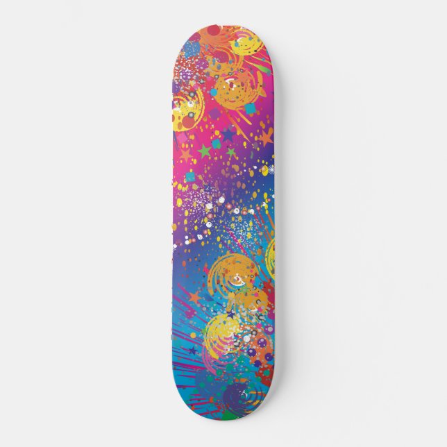 Colorful Abstract Paint Splatter Skateboard (Front)