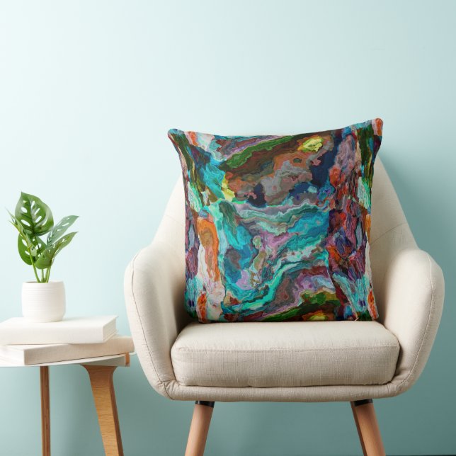 Colorful abstract paint throw pillow (Chair)