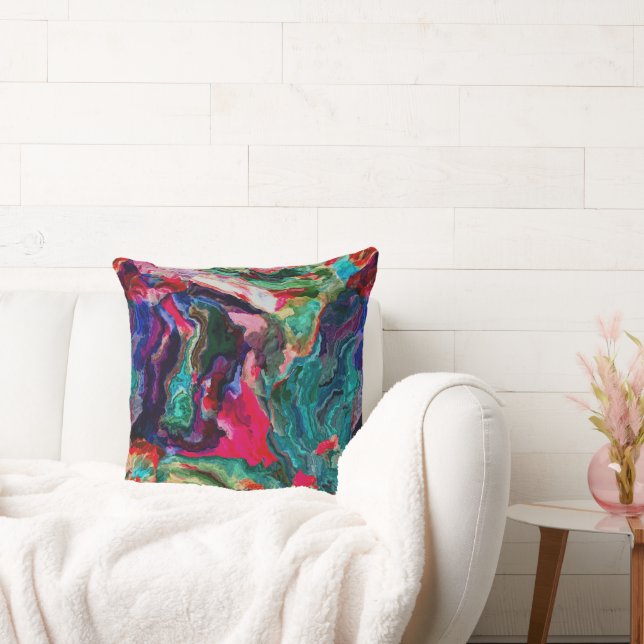 Colorful abstract paint throw pillow (Couch)