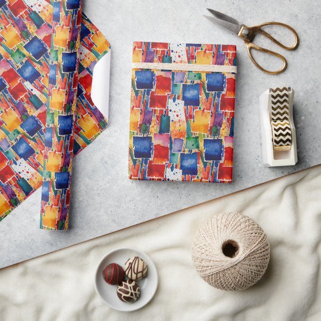 Colorful Abstract Painted Squares Wrapping Paper (Crafts)